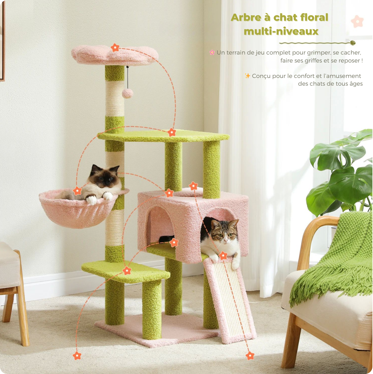 Arbre à chat pastel – 125 cm