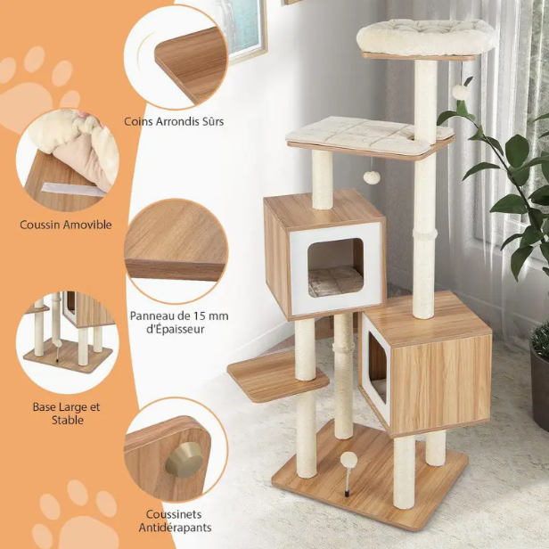 Arbre à chat design en bois – Élégant, fonctionnel et parfait pour tous les chats